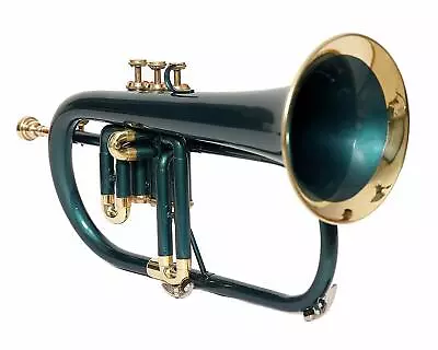 SUPERB DEAL-Bb-3-Valve-FlugelHorn-GREEN BRASS FINISH--Free-HARD-Case-MP. • $198.63