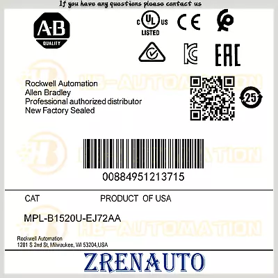 MPL-B1520U-EJ72AA Allen Bradley MP-Series MPL 480V AC Rotary Servo Motor #CGPL • $2037.37