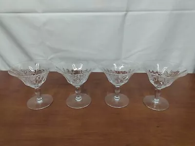 7668 Morgantown Glass MILAN Etched Elegant Deco Glass Set 4 LOW SHERBET Stems L2 • $20.78