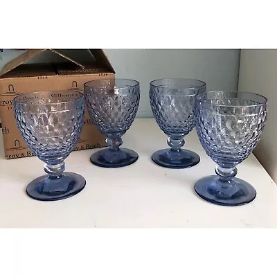 Villeroy & Boch Boston Blue Claret Wine Water Goblets Glasses Set Of 4 New Box • $44.85