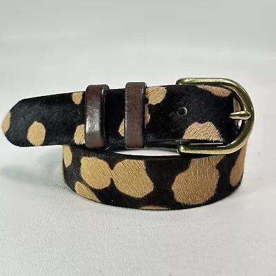 JCrew Belt Women Small Calf Hair Brown Black Leather Cheetah Leopard Adj • $24.95