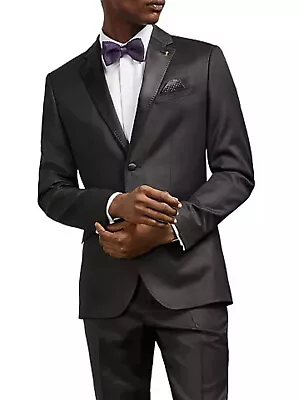 42R Ted Baker Black Antonj Pashion Wool Mohair Tuxedo Dinner Suit Jacket Coat • $149.99