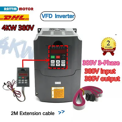 『EU』HY 4KW VFD VSD Inverter 5HP 380V 3-phase Motor Drive Speed Control+2m Cables • £177