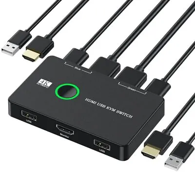 HD Monitor KVM HDMI-Compatible Switch 2 Port Box USB Selector 2 Computers Share • $14.67