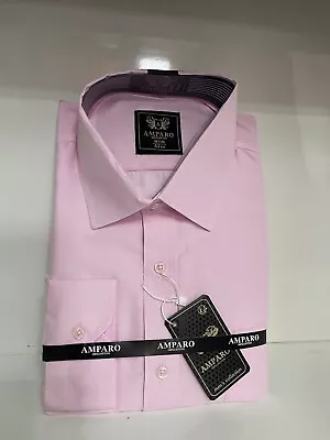 Mens Formal Shirt Size 17.5 Long Sleeve Regular Fit Cotton  Official Pink Shirt • £14.99