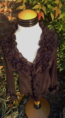 $14.99 • Buy JAIPUR Black Accordian Gothic Glam Ruffled & Embellished Button Front Blouse Med