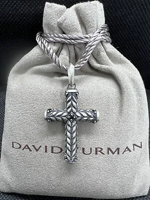 David Yurman Chevron Sculpted Cross Pendant With Black Diamonds • $199