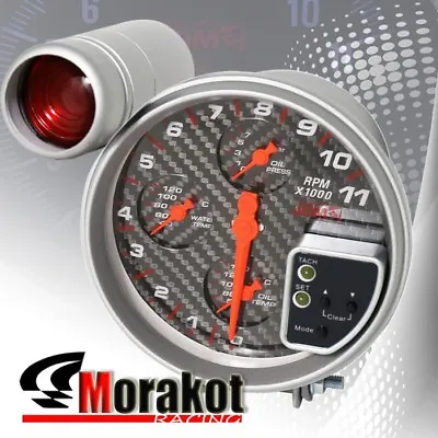 Jdm Sport 5  4 IN1 11K RPM Tachometer Water Temp+Oil Pressure Gauge Carbon Fiber • $70.44