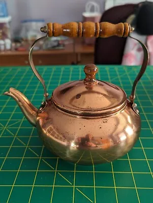 Vintage Copper Clad Tea Kettle Teapot With Wooden Handle • $20