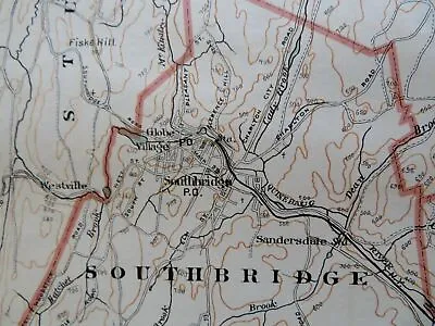 Worcester Co. Massachusetts Sturbridge Webster Brookfield Auburn 1891 Walker Map • $60