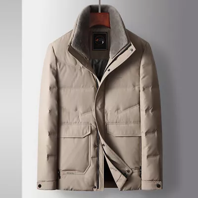 Mens Down Jacket 90 % Duck Down Removable 100% Wool Stand Collar Business Casual • $120.89