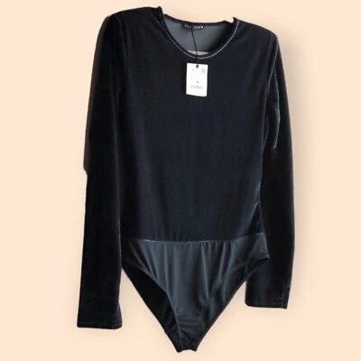 $30 • Buy Zara Velvet Bodysuit Shoulder Pads Crushed Blue Long Sleeve NWT
