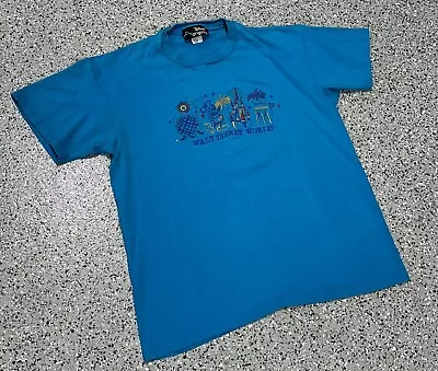 Walt Disney World Embroidered T Shirt Vintage 90s Blue Size L/XL USA Made • $20