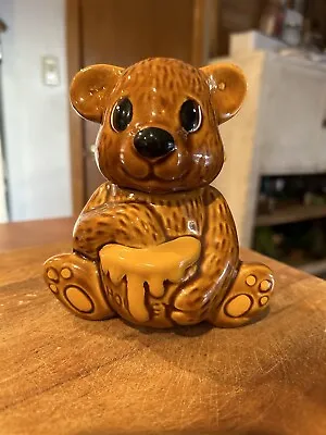 Vintage Ceramic Brown Honey Pot Bear With Honey Dipper  • $10