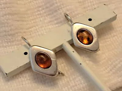 Vintage Baltic Amber Sterling Silver Modernist Dangle Wire Earrings 925 • $12.99