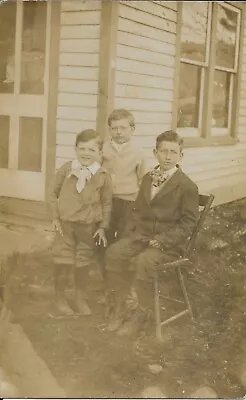 Three Boys In Meshoppen PA Vintage RPPC Real Photo Postcard Postally Used 1909 • $20