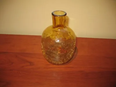 Amber Vase Crackle Glass Bottle Round Hand Blown 6” Tall • $15