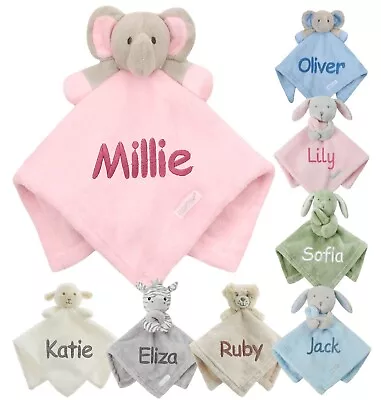 Personalised Baby Comforter Novelty Elephant Boy Girl Name Blanket Toy Gift • £10.99