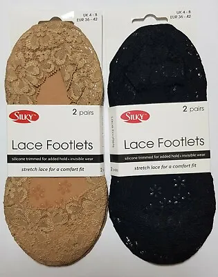Silky Women's Lace Footlets /Footsie/ Shoe Liner - 2 Pairs - One Size • £6.50