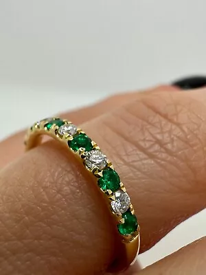 18ct Yellow Gold Half Eternity Emerald And Diamonds Ring 0.42 Ct Gg18 • £500