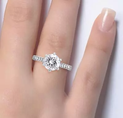 2.05 Ct Pave 6 Prong Round Cut Diamond Engagement Ring VS1 G White Gold 14k • $3830