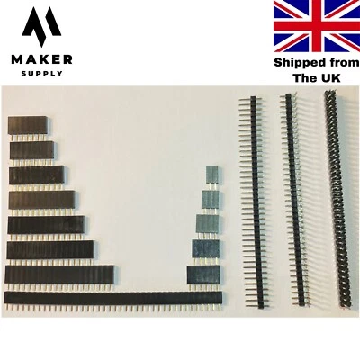 2.54mm 0.1  PCB Header Vertical Female Male Socket Connector - Single Double Row • £2.69