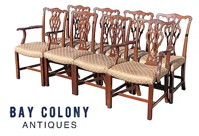 20th C Chippendale Antique Style Set Of 8 Custom Mahogany Dining Chairs • $2760