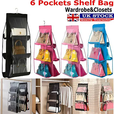 Hanging Handbag Organizer 6 Pockets Shelf Bag Storage Holder Wardrobe Closets UK • £3.99