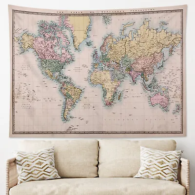 $14.99 • Buy Vintage Art Colorful World Map Tapestry Wall Hanging For Living Room Bedroom