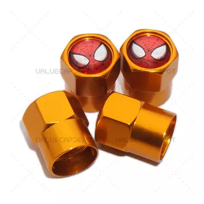 4pcs Hex Fit Spiderman Car Wheels Tire Air Valve Caps Stem Dust Cover Decor Gold • $7.99