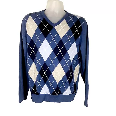 Tommy Hilfiger Sweater Blue Argyle Pattern V Neck  Classiccore Mens M New Preppy • $19.99