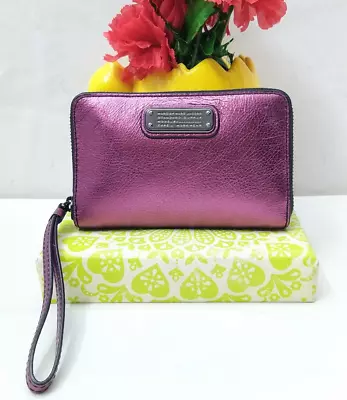 Marc By Marc Jacobs Purple Leather Zip Around Credit Card Wristlet - Wallet • $49.50