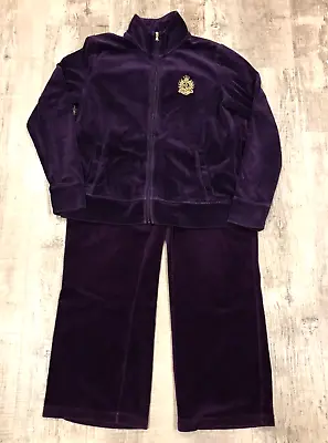 Ralph Lauren Women’s Purple Velour Suit Set Gold Crest Size Petite Large PL • $44