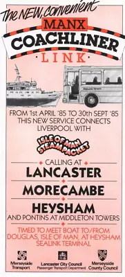 Merseyside Transport Bus Timetable - Manx - Liverpool-isle Of Man - April 1985 • £4