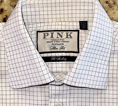 PINK By Thomas Pink Men’s Sterling White Slim Fit Plaid Dress Shirt Size 15x33.5 • $18