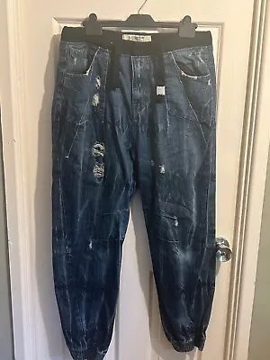 D-Struct Mens Size 38R Leg 30  Blue Denim Distressed Cuffed Jeans Ref: BJ022 • £8.50