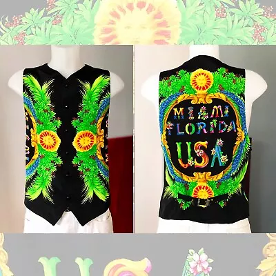 GIANNI VERSACE Vest Miami Florida USA Print Size IT 52 From S/S 1993 Black • $1749.99