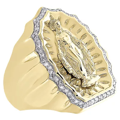 10K Yellow Gold Round Diamond 24mm Virgin Mother Mary Pinky Ring Band 1/3 CT. • $1088
