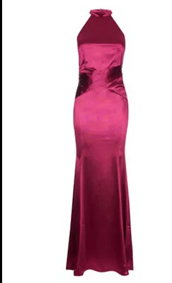 New Abbey Clancy X LIPSY Size 12 Raspberry Bandage Satin Slinky Maxi Dress Prom • £39.99