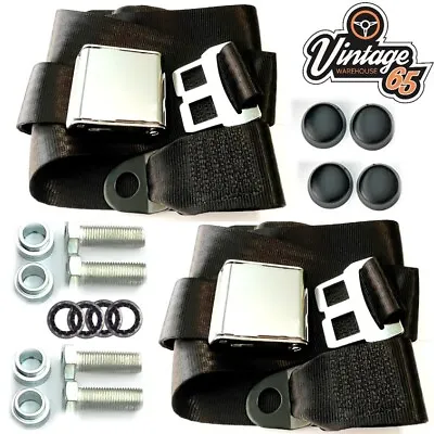 Classic Volkswagen Black Chrome Buckle 2 Point Adjustable Seat Lap Belt Pair • $345.68