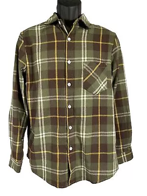 Mens Size Medium Flannel Button Up Green And Brown Shirt D6-2v • $10