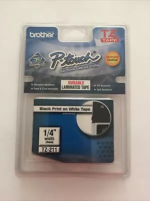 Brother P-Touch Label Cartridge TZ-211 1/4  Width Black Print On White TZ Tape  • $13.99