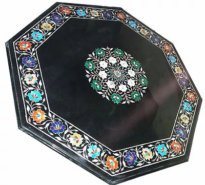 24  Black Marble Top Semi Precious Stones Inlay Table Handicraft Work • $776.24