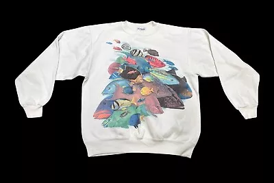 Vintage 90’s Fish Print Art Crewneck Sweatshirt Size Small Made USA • $29.99