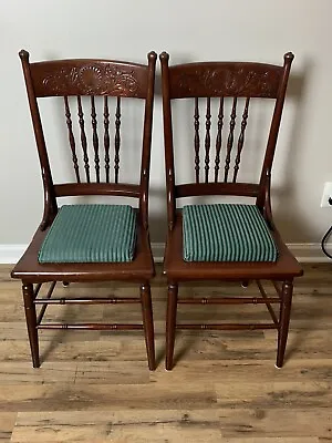 Crescent Line Antique Oak Pressed Back Side Chairs: EXCELLENT Condition • $495