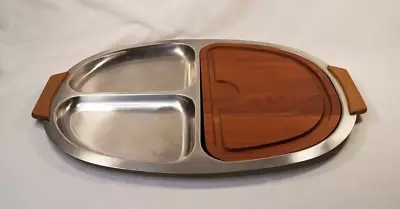 Vintage Serving Tray Mid Century Stainless/Cutting Board Retro 60's Charcuterie • $33.99