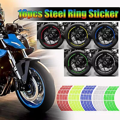 16Pcs Strips Motorcycle Wheel Sticker Car Reflective Rim Tape Bicycle Auto Decal • $8.89