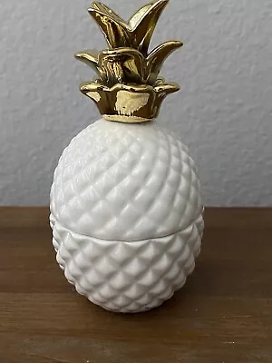 Pineapple Trinket Box White Gold Home Decor Figure Milk Y Glass Style • $16.99