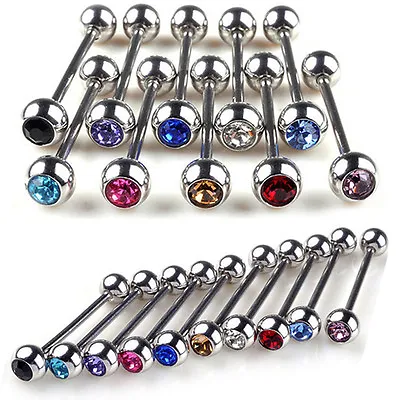 5X Mixed Logo Ball Tongue Bars Rings Barbell Piercing Stainless Steel Liau A-PN • £4.40