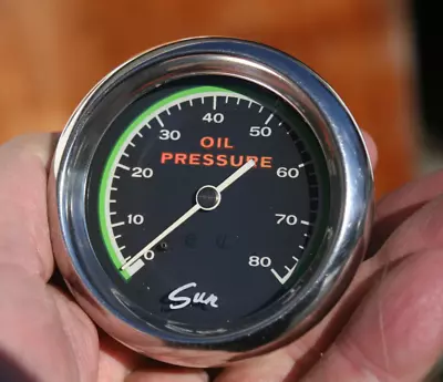 Sun Vintage 2 5/8  Greenline Green Line Oil Pressure Gauge W/ Glass Lens - GOL34 • $219